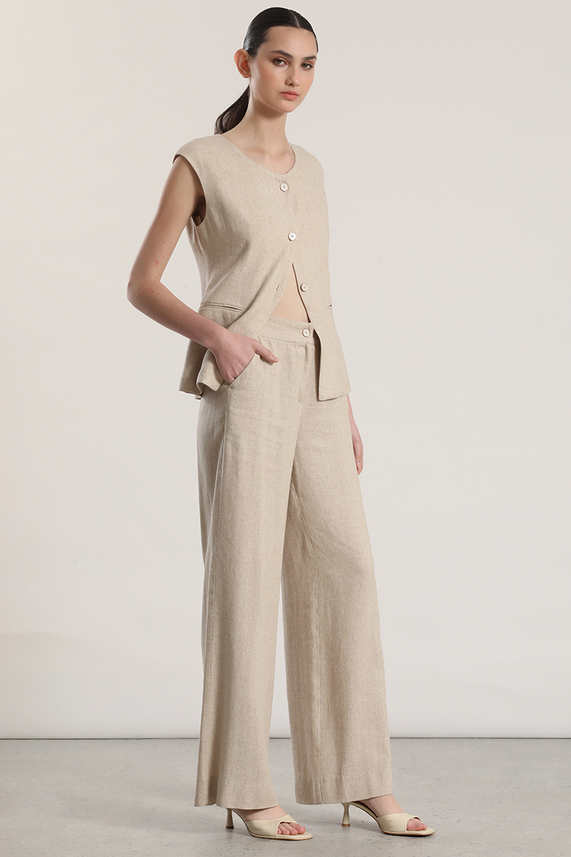 PANTALON PALAZZO LINO RUSTICO LIOLA MUJER BEIGE - 2