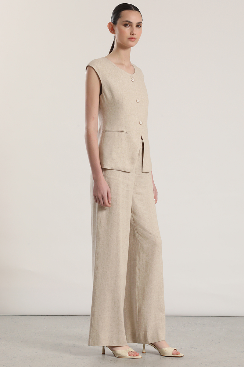 PANTALON PALAZZO LINO RUSTICO LIOLA MUJER BEIGE - 3