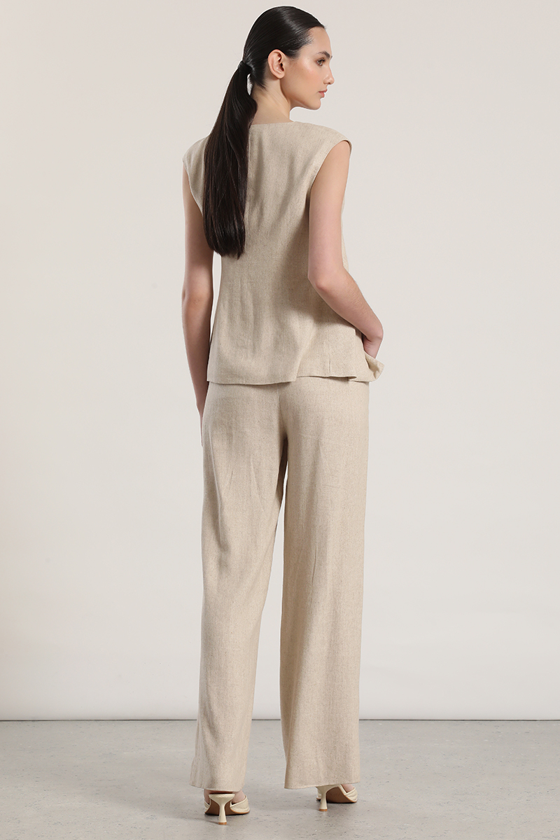 PANTALON PALAZZO LINO RUSTICO LIOLA MUJER BEIGE - 4