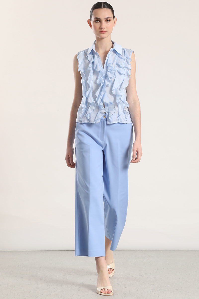 PANTALON ANCHO CROPPED LIOLA MUJER CELESTE - 1