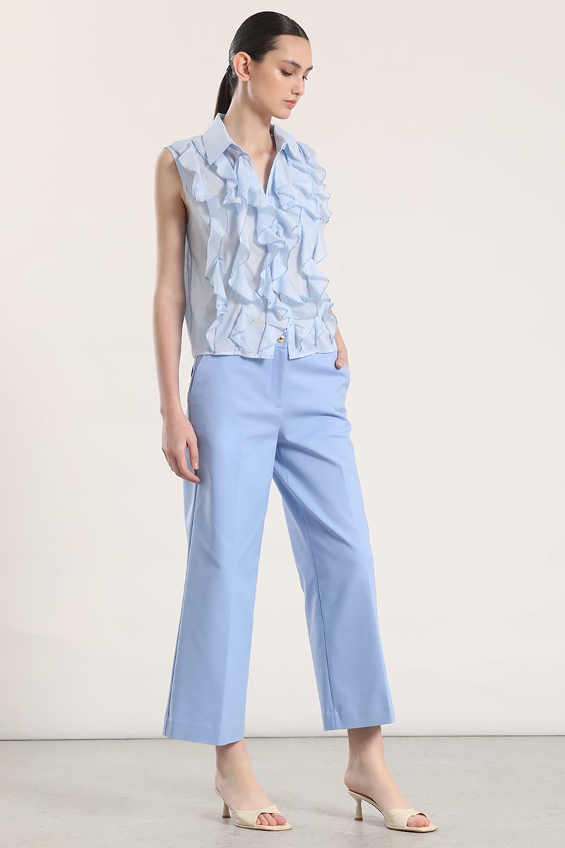 PANTALON ANCHO CROPPED LIOLA MUJER CELESTE - 2
