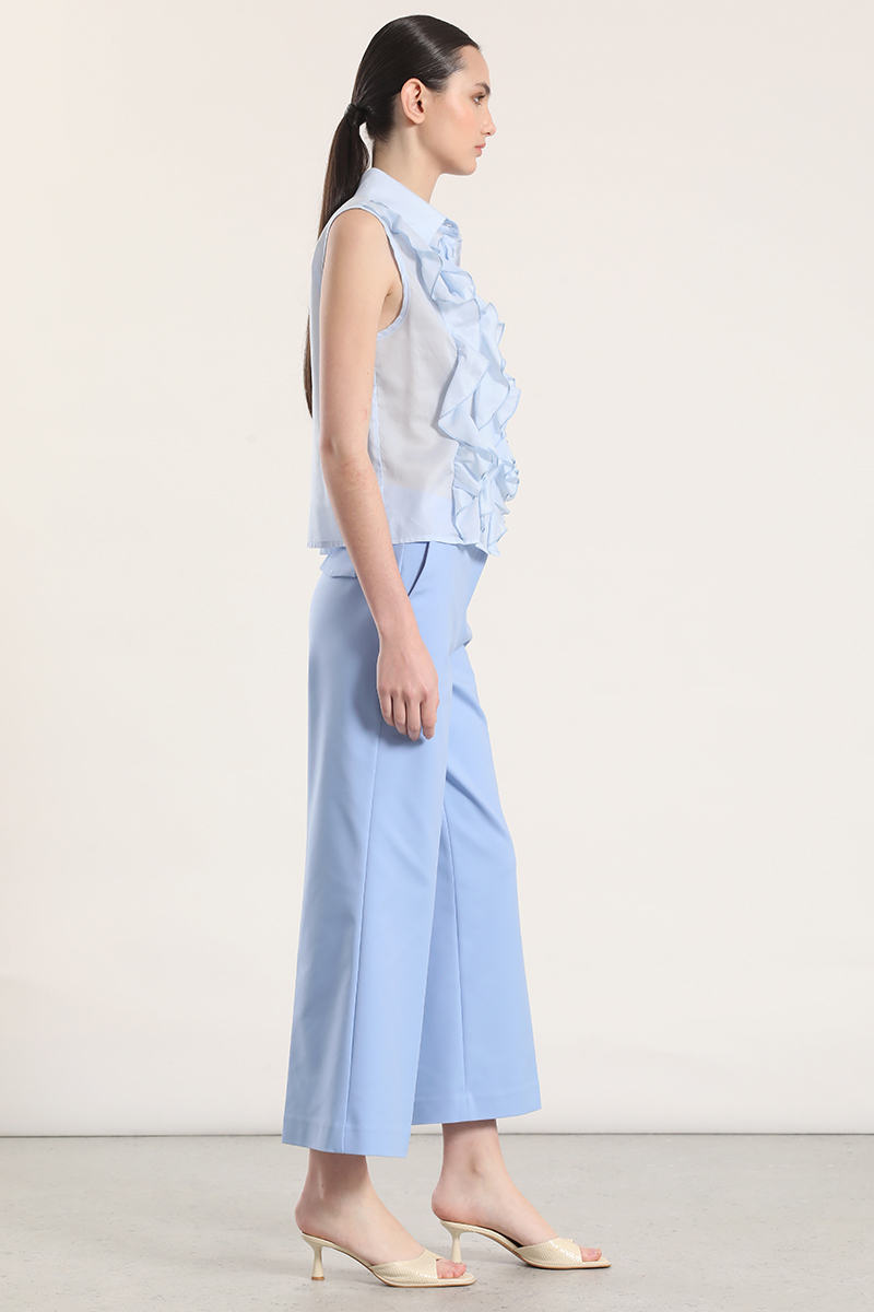 PANTALON ANCHO CROPPED LIOLA MUJER CELESTE - 3