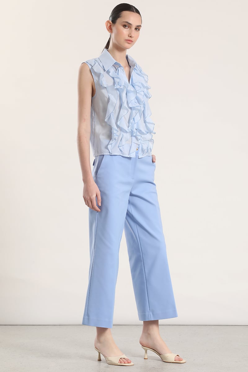 PANTALON ANCHO CROPPED LIOLA MUJER CELESTE - 4