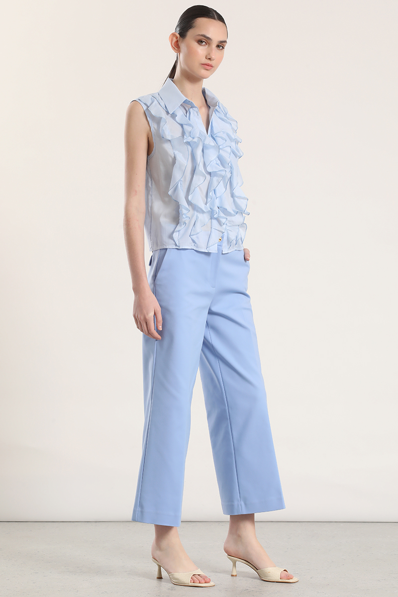 PANTALON ANCHO CROPPED LIOLA MUJER CELESTE - 4
