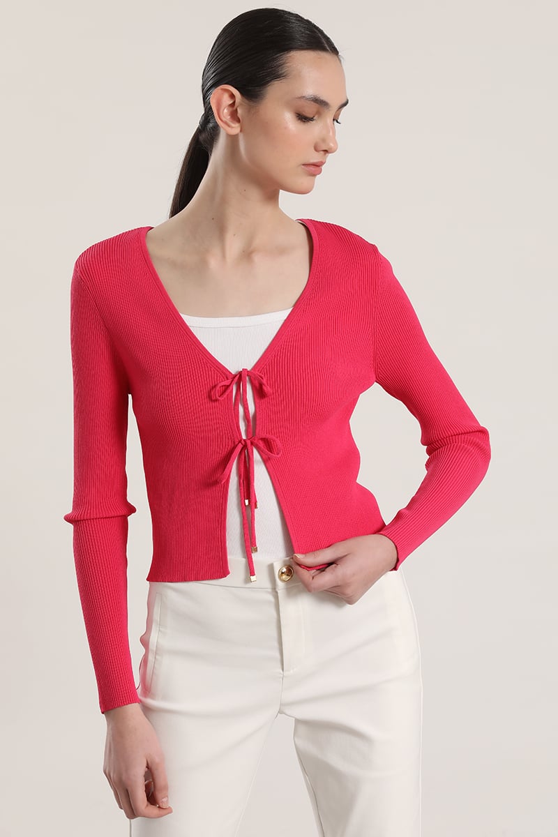 CARDIGAN CON AMARRAS LIOLA MUJER FUCSIA - 1