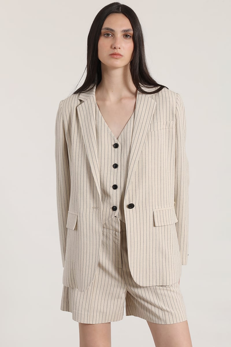 BLAZER LISTADO LINO LIOLA MUJER BEIGE - 3