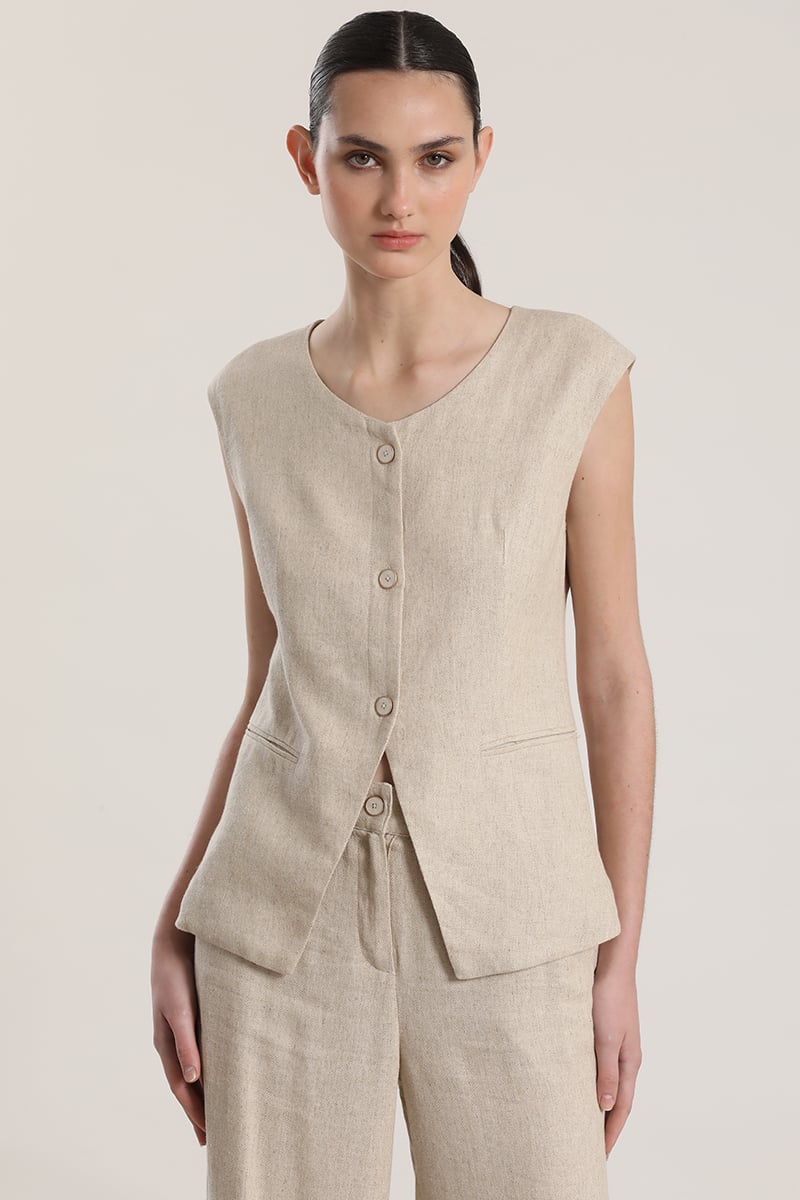 CHALECO SASTRE LINO LIOLA MUJER BEIGE - 1