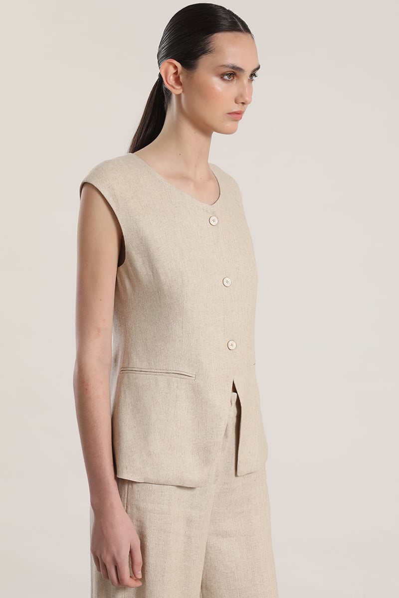 CHALECO SASTRE LINO LIOLA MUJER BEIGE - 3