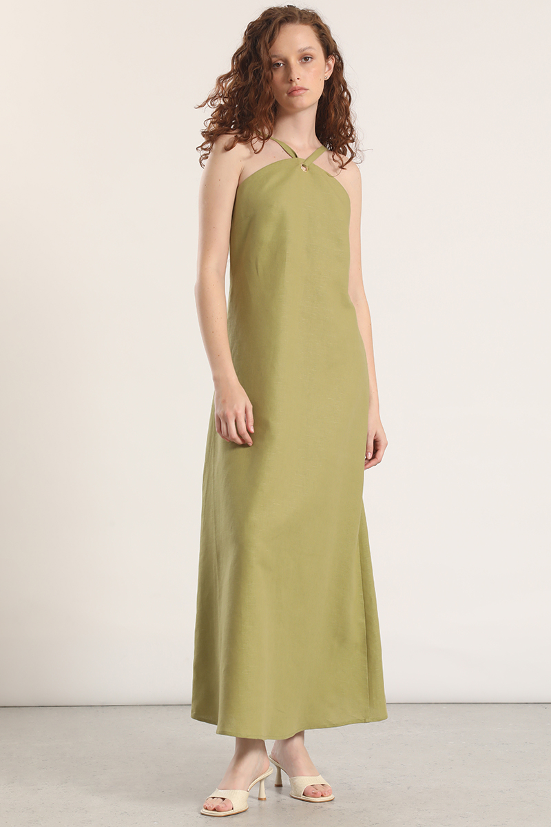 VESTIDO MAXI LINO LIOLA MUJER VERDE - 1