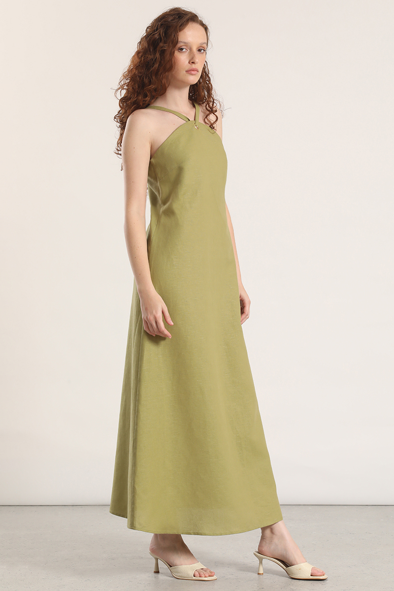 VESTIDO MAXI LINO LIOLA MUJER VERDE - 3