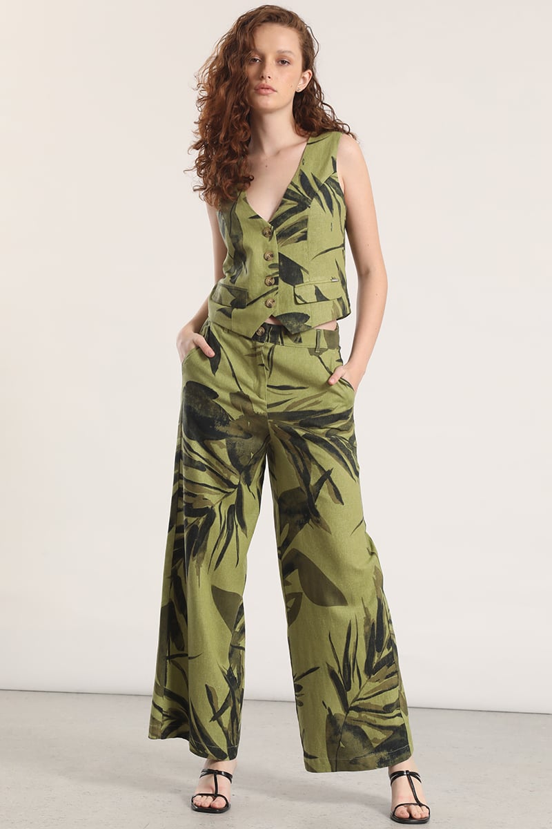 CHALECO SASTRE LINO ESTAMPADO LIOLA MUJER VERDE - 2