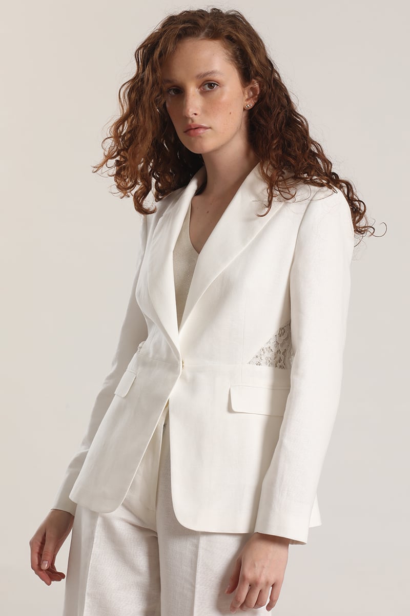 BLAZER CON ENCAJE LINO LIOLA MUJER CRUDO - 1