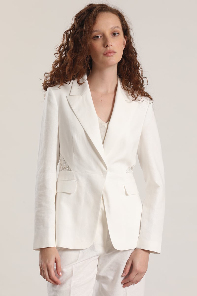 BLAZER CON ENCAJE LINO LIOLA MUJER CRUDO - 4