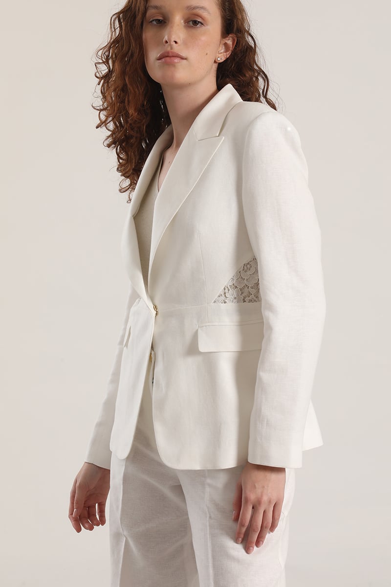 BLAZER CON ENCAJE LINO LIOLA MUJER CRUDO - 6