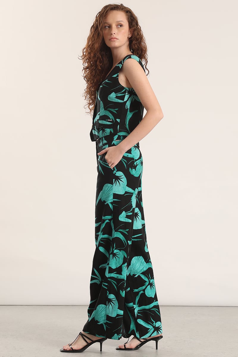 PANTALON ANCHO LINO ESTAMPADO LIOLA MUJER NEGRO - 7