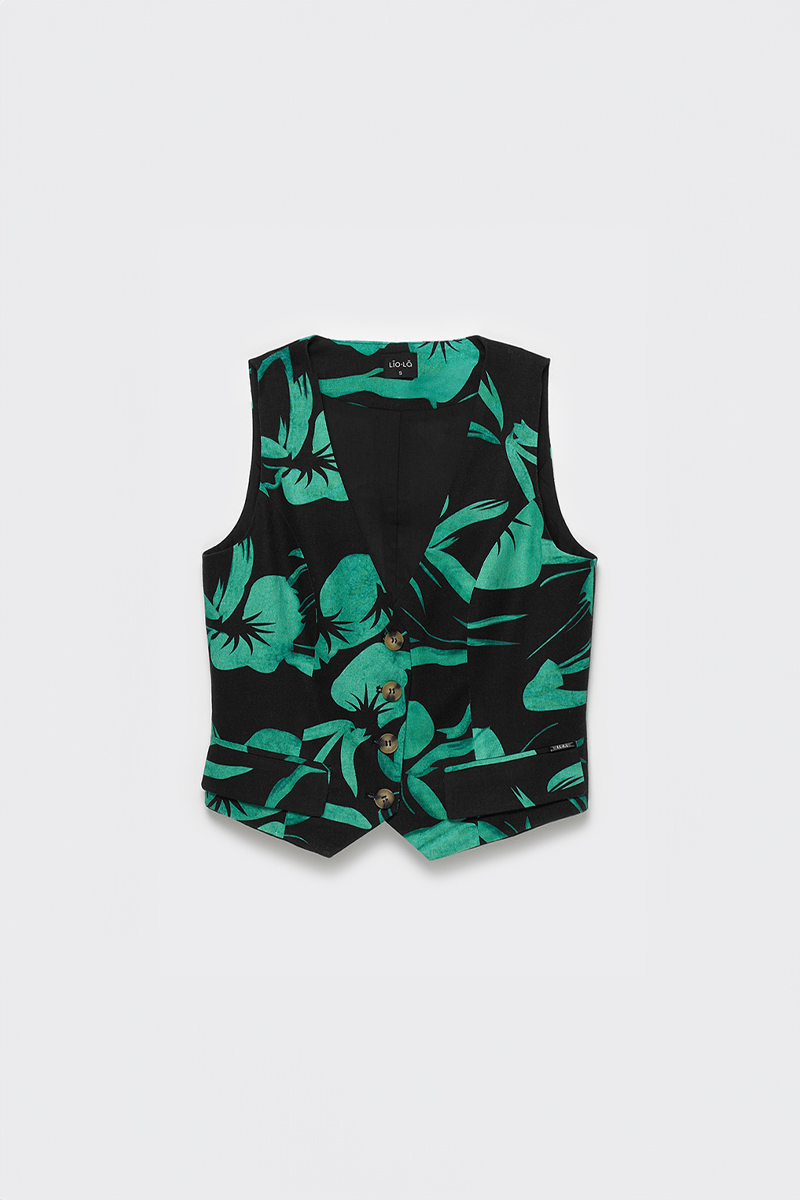 CHALECO SASTRE LINO ESTAMPADO LIOLA MUJER NEGRO - 6