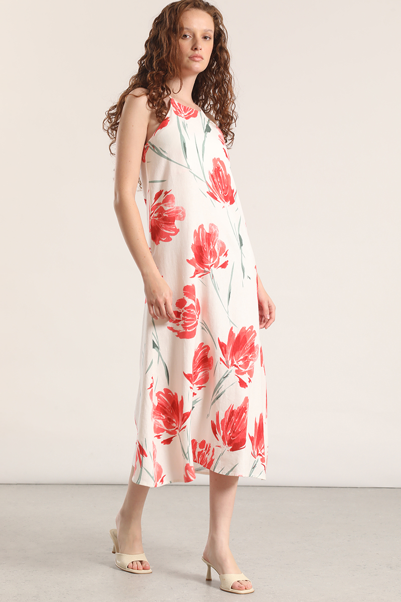 VESTIDO MIDI LINO ESTAMPADO LIOLA MUJERROJO - 4