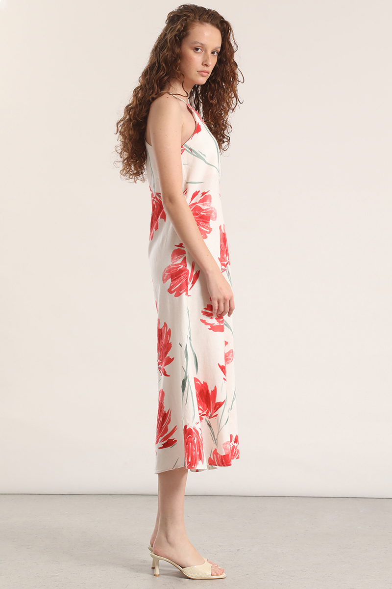 VESTIDO MIDI LINO ESTAMPADO LIOLA MUJERROJO - 5