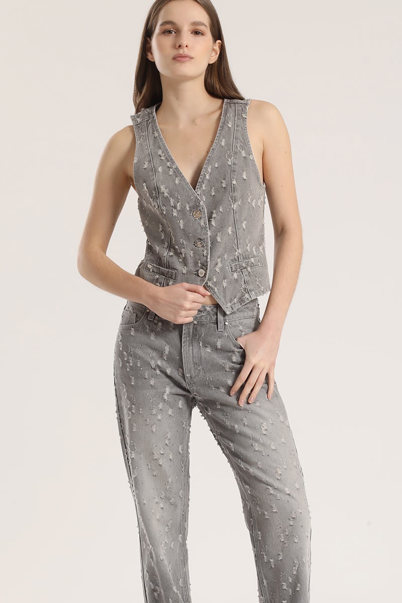 CHALECO SASTRE DESGASTADO DENIM LIOLA MUJER GRIS - 2