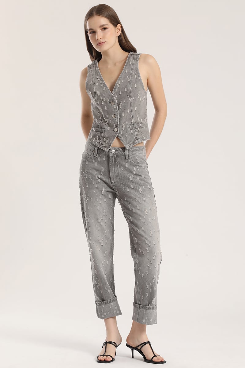 CHALECO SASTRE DESGASTADO DENIM LIOLA MUJER GRIS - 4