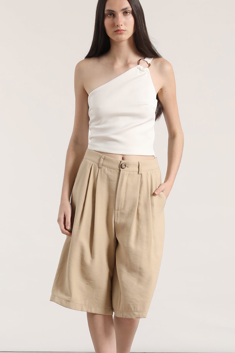 BERMUDA CON PLIEGUE LIOLA MUJER BEIGE - 1