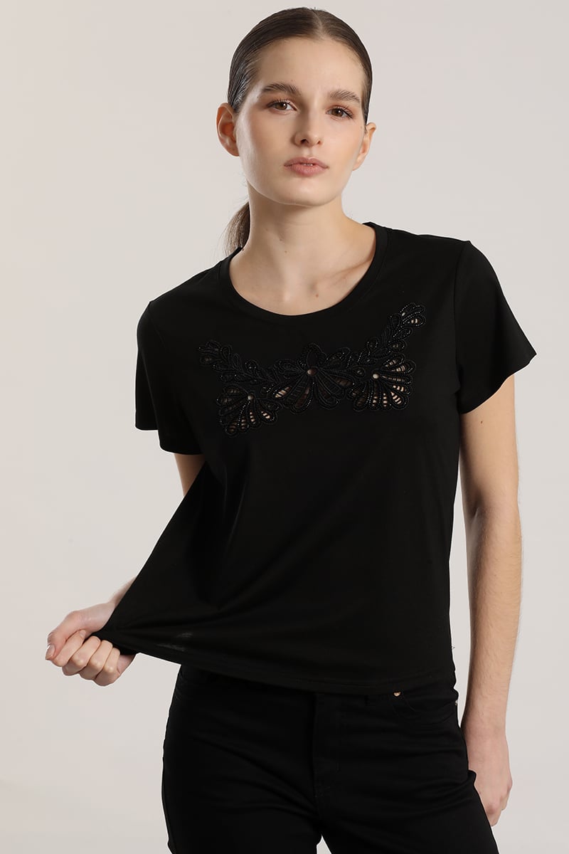 POLERA CON BORDADOS LIOLA MUJER NEGRO - 5