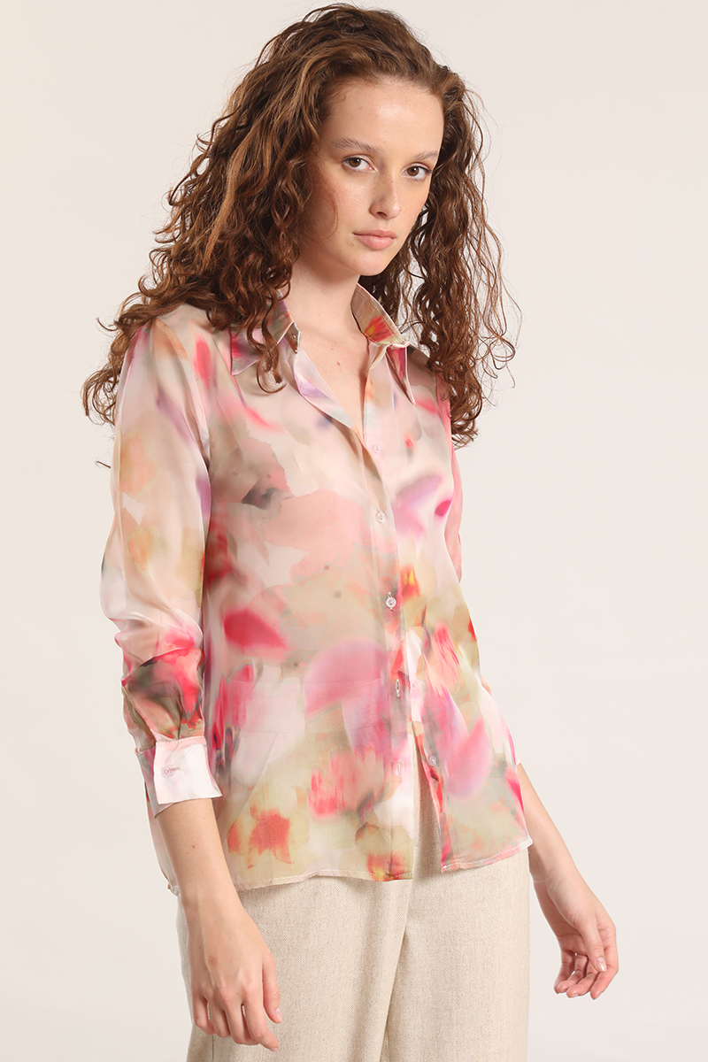 BLUSA SEMITRANSPARENTE ACUARELA LIOLA MUJER ROSA - 1