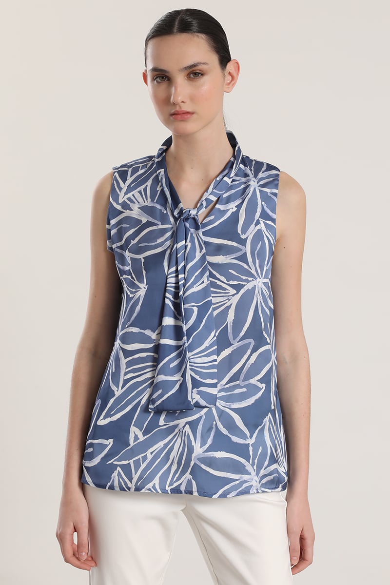 BLUSA SATIN ESTAMPADA CON LAZO LIOLA MUJER AZUL - 1