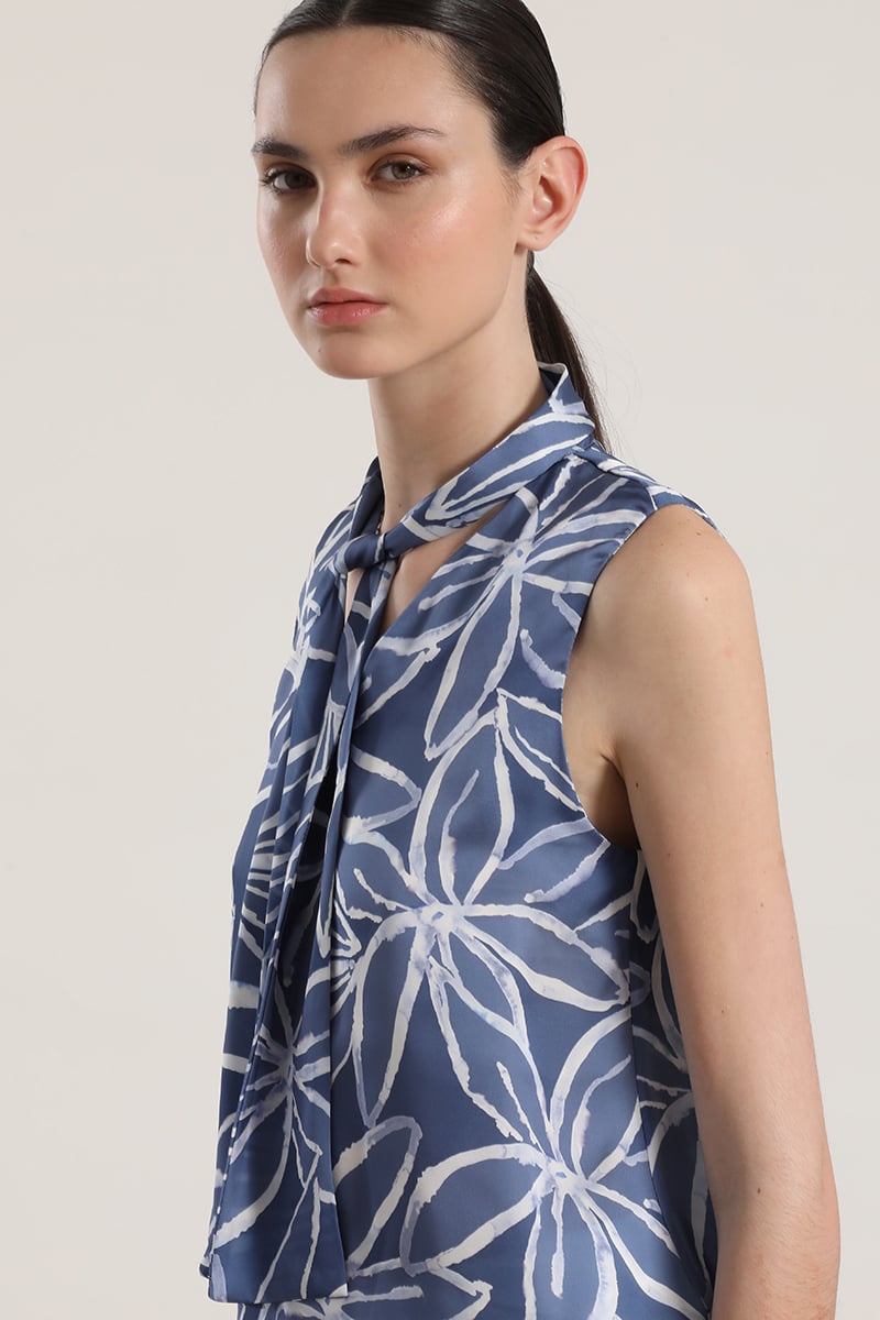 BLUSA SATIN ESTAMPADA CON LAZO LIOLA MUJER AZUL - 2