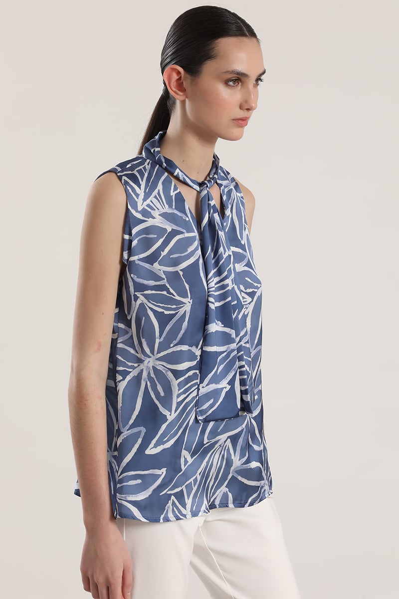 BLUSA SATIN ESTAMPADA CON LAZO LIOLA MUJER AZUL - 3