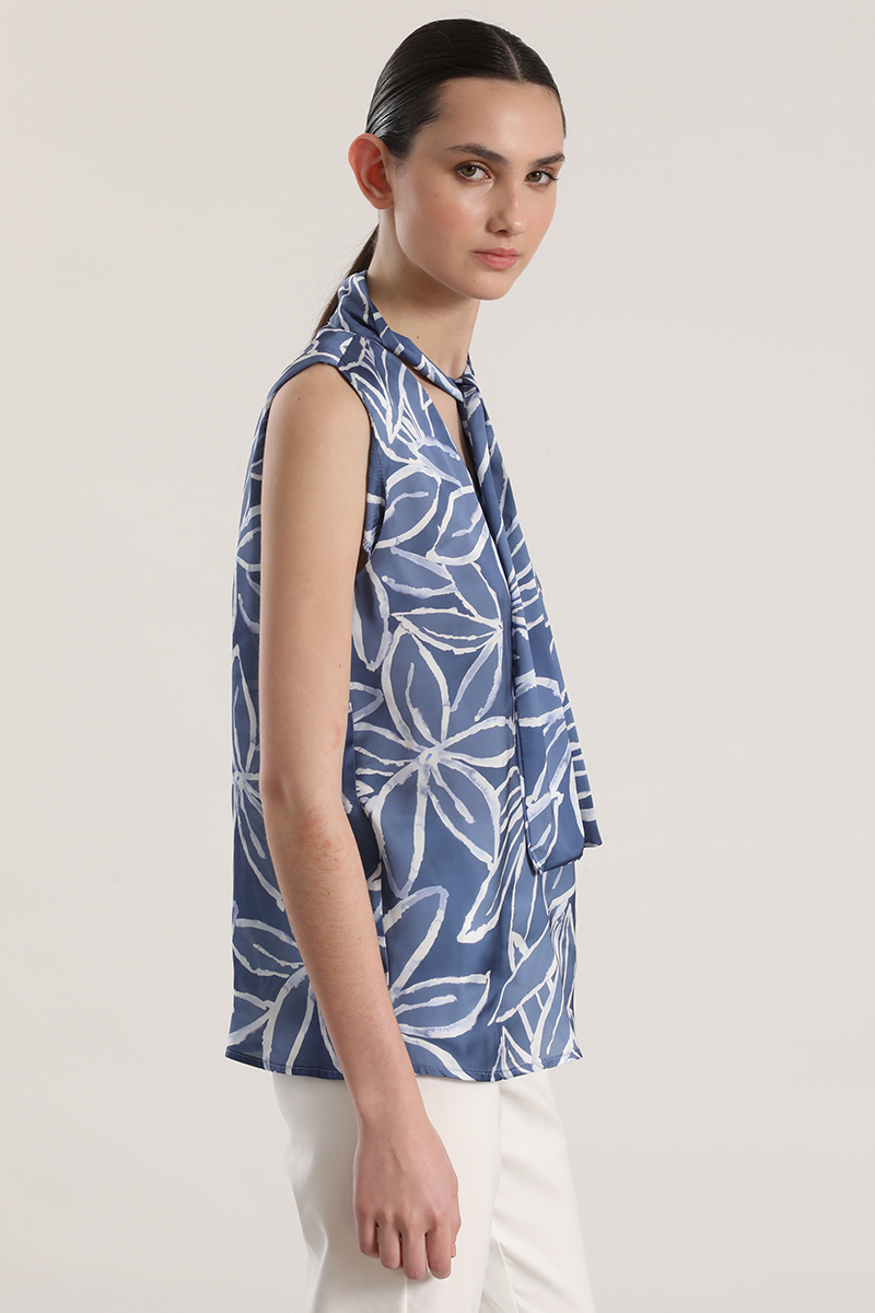 BLUSA SATIN ESTAMPADA CON LAZO LIOLA MUJER AZUL - 4