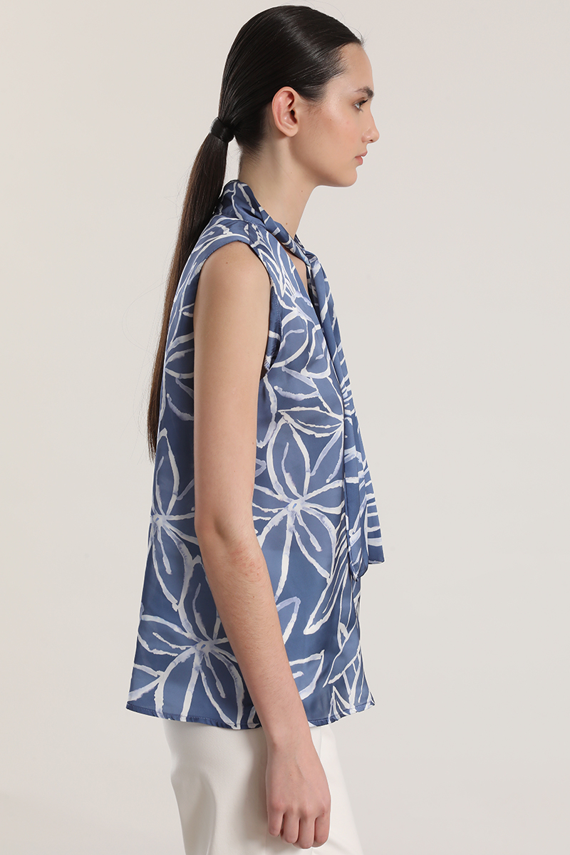 BLUSA SATIN ESTAMPADA CON LAZO LIOLA MUJER AZUL - 5
