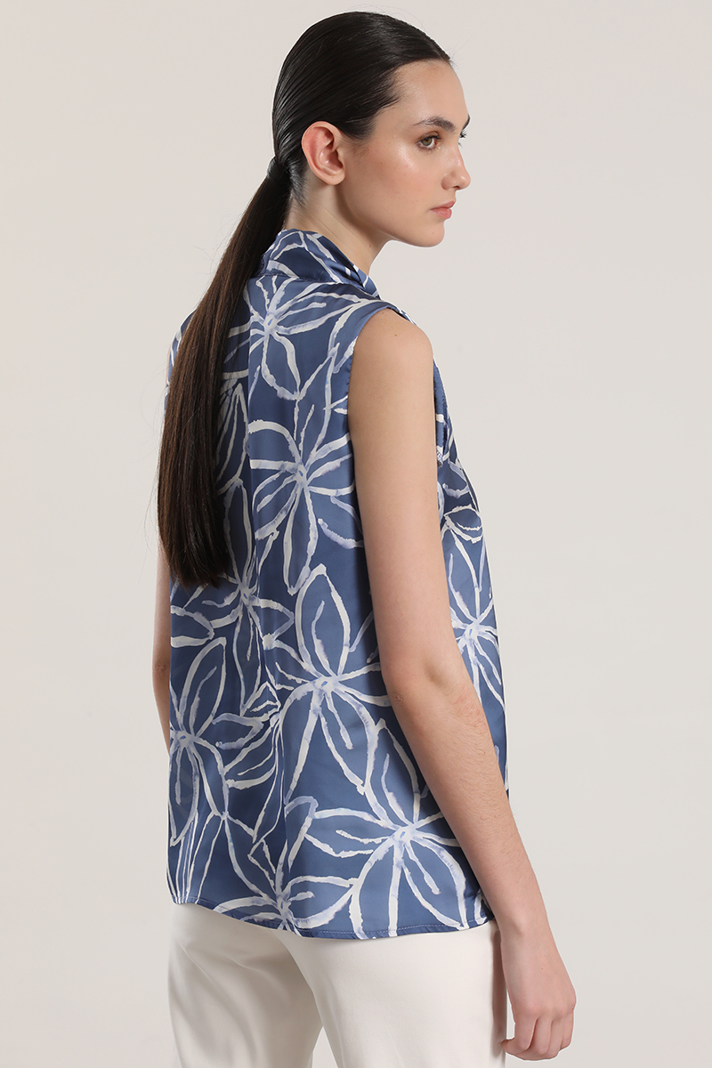 BLUSA SATIN ESTAMPADA CON LAZO LIOLA MUJER AZUL - 6