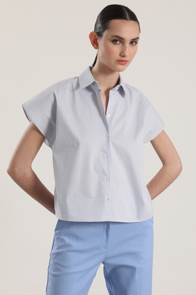 BLUSA RAYAS METALIZADO LIOLA MUJER AZUL - 1