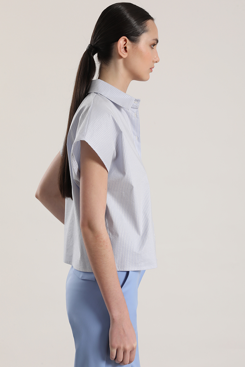BLUSA RAYAS METALIZADO LIOLA MUJER AZUL - 4