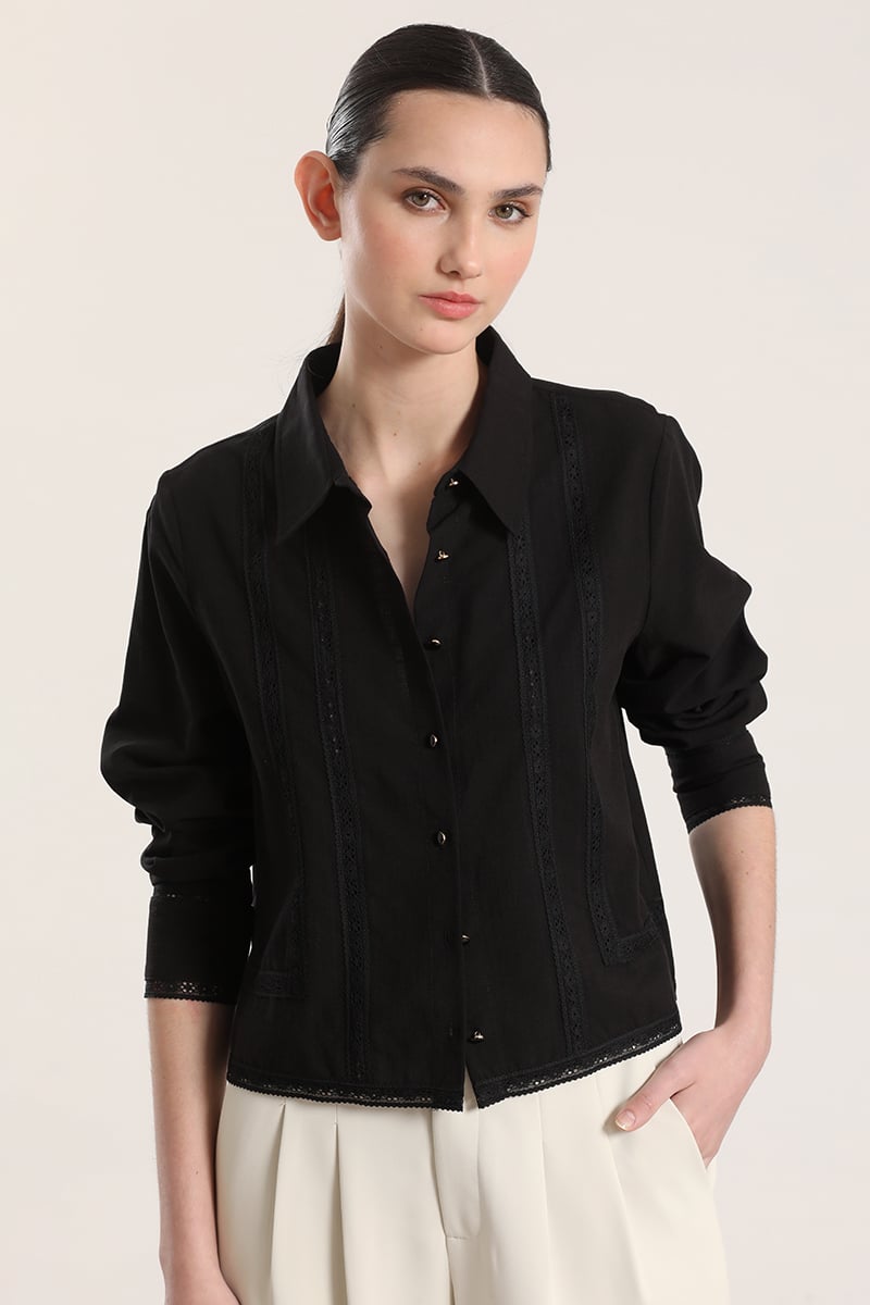 CAMISA CON CINTA LIOLA MUJER NEGRO - 1