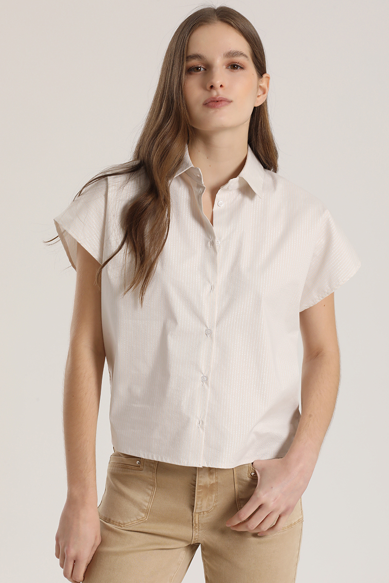 BLUSA RAYAS METALIZADO LIOLA MUJER BEIGE - 1