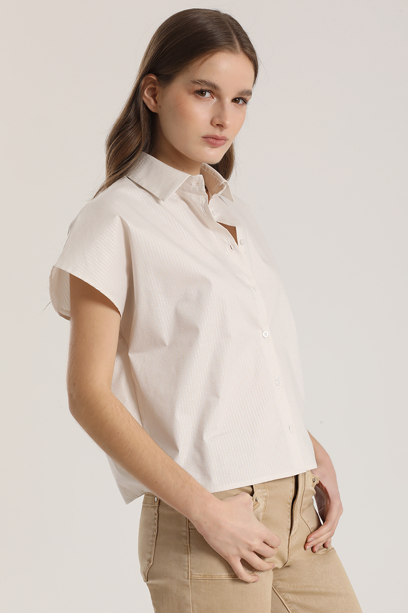 BLUSA RAYAS METALIZADO LIOLA MUJER BEIGE - 4