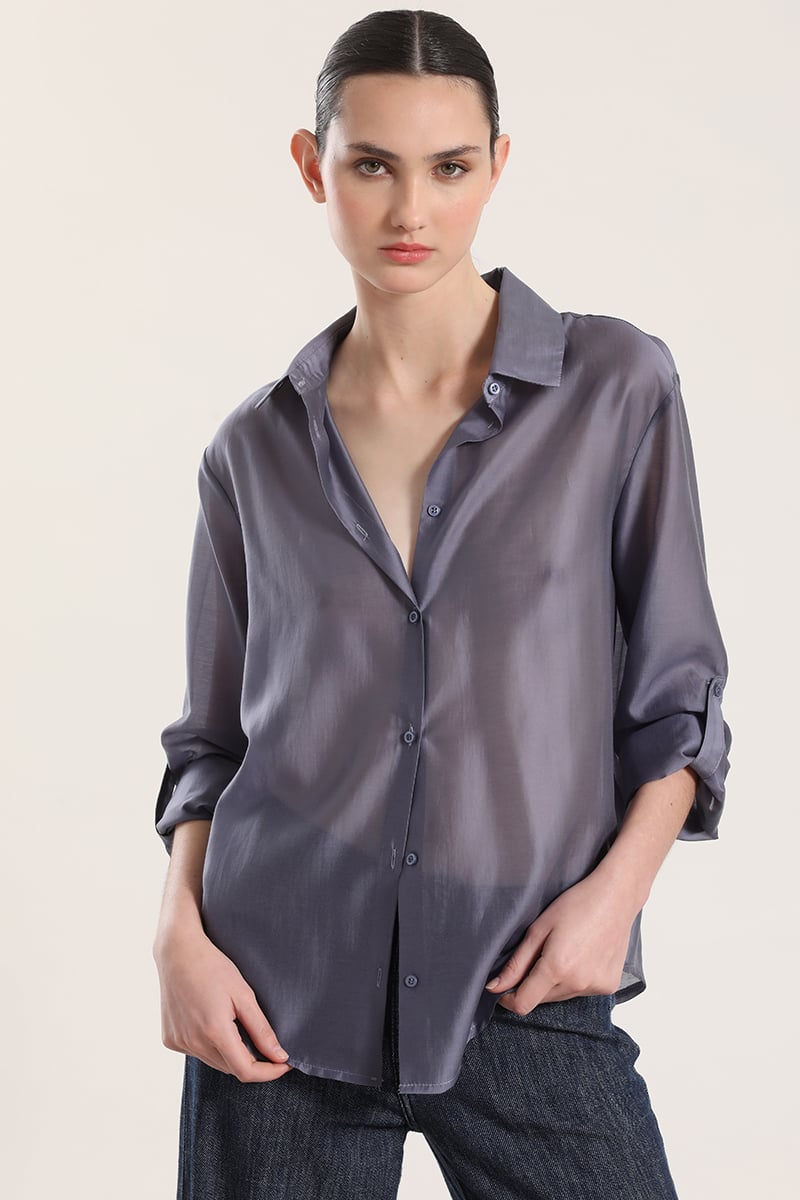 BLUSA SEMITRANSPARENTE ROLL UP LIOLA MUJER AZUL - 1