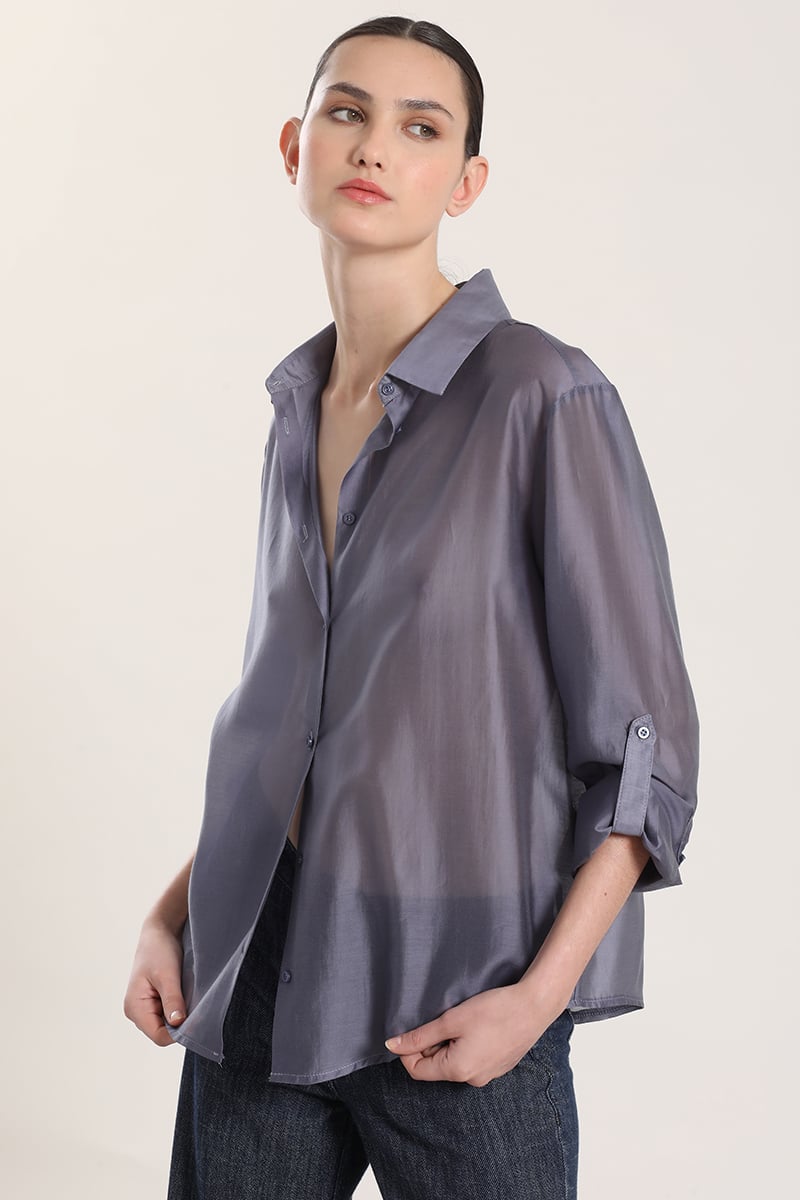 BLUSA SEMITRANSPARENTE ROLL UP LIOLA MUJER AZUL - 3