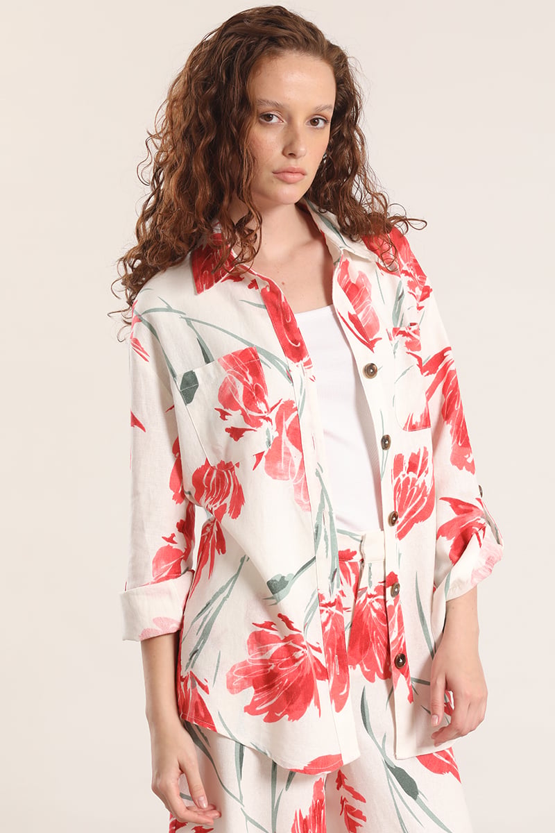 SOBRECAMISA LINO ESTAMPADO LIOLA MUJER ROJO - 1