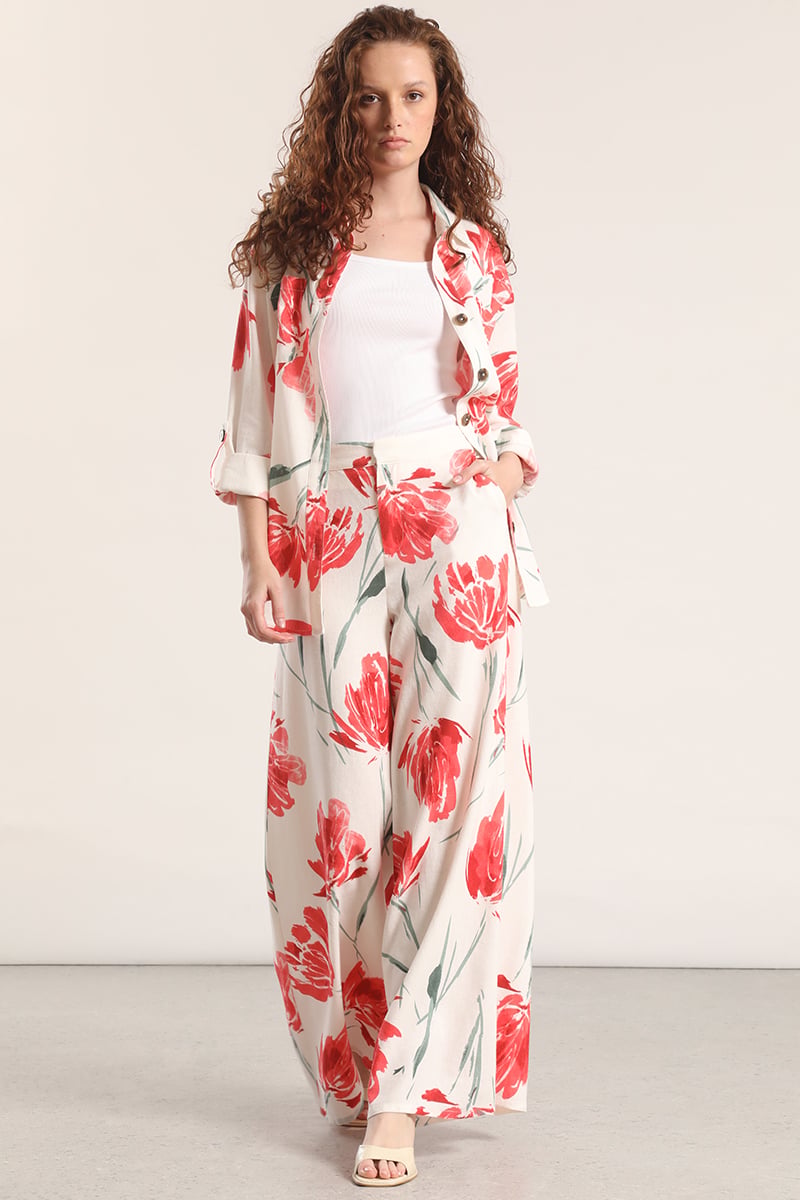 SOBRECAMISA LINO ESTAMPADO LIOLA MUJER ROJO - 2