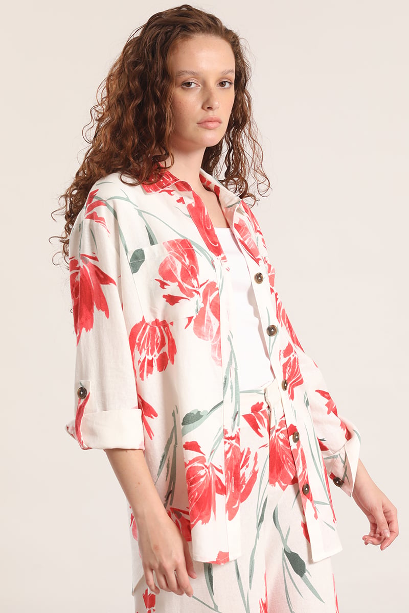 SOBRECAMISA LINO ESTAMPADO LIOLA MUJER ROJO - 3