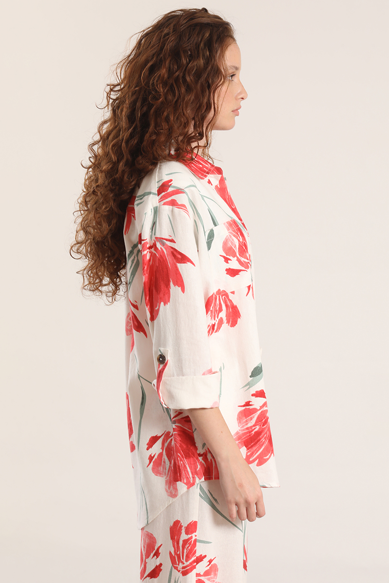 SOBRECAMISA LINO ESTAMPADO LIOLA MUJER ROJO - 4