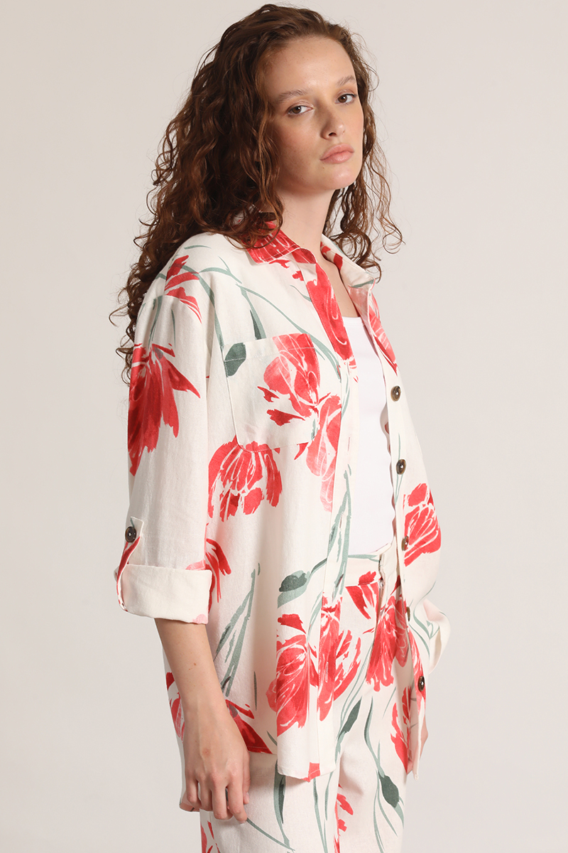 SOBRECAMISA LINO ESTAMPADO LIOLA MUJER ROJO - 5