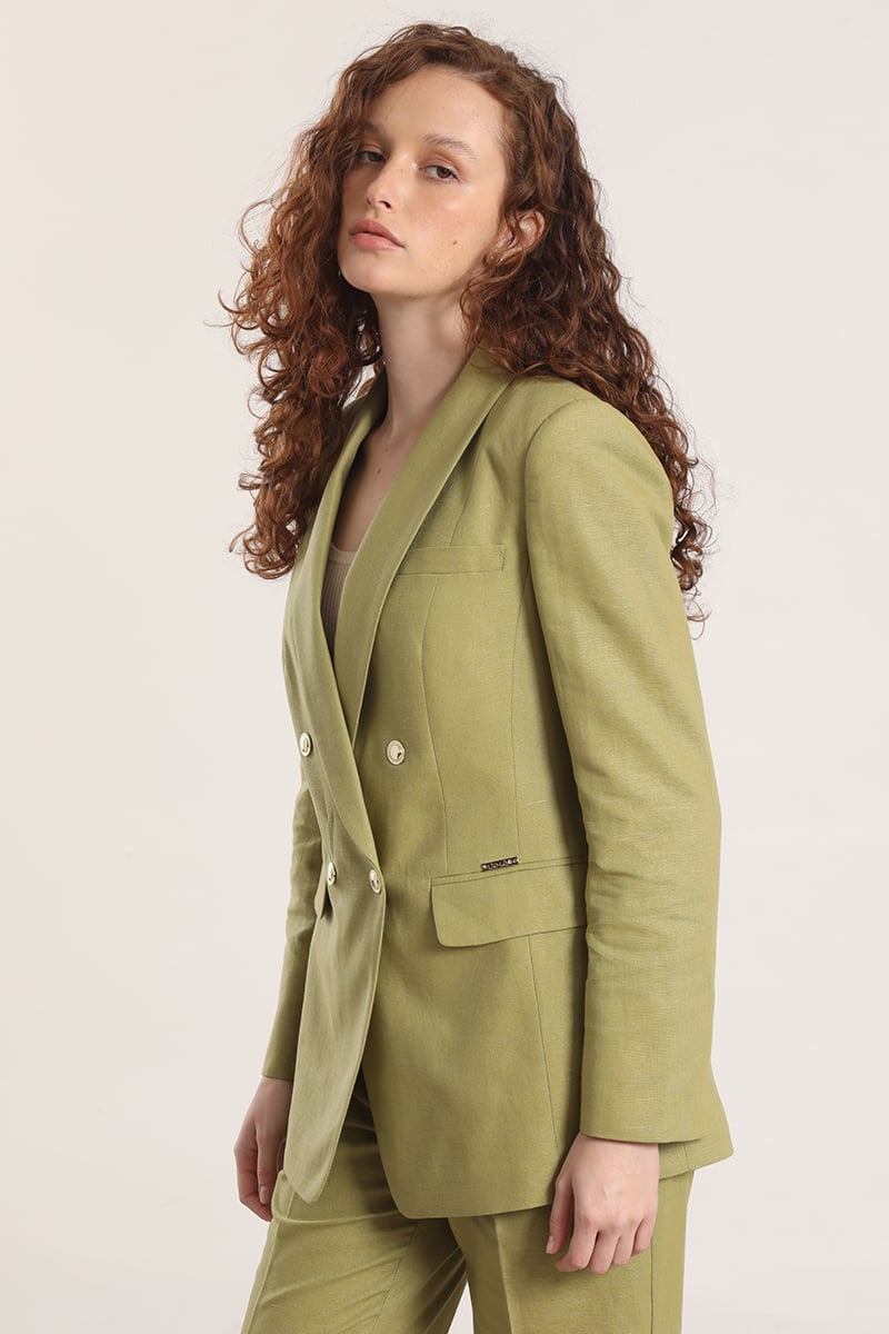 BLAZER SEMI CRUZADO LINO LIOLA MUJER BEIGE - 3