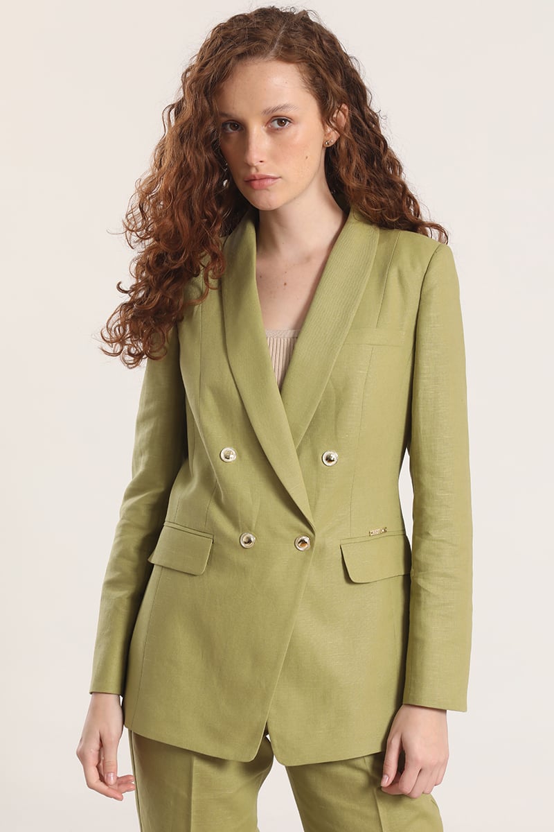 BLAZER SEMI CRUZADO LINO LIOLA MUJER BEIGE - 4
