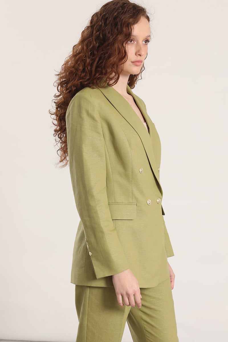 BLAZER SEMI CRUZADO LINO LIOLA MUJER BEIGE - 5