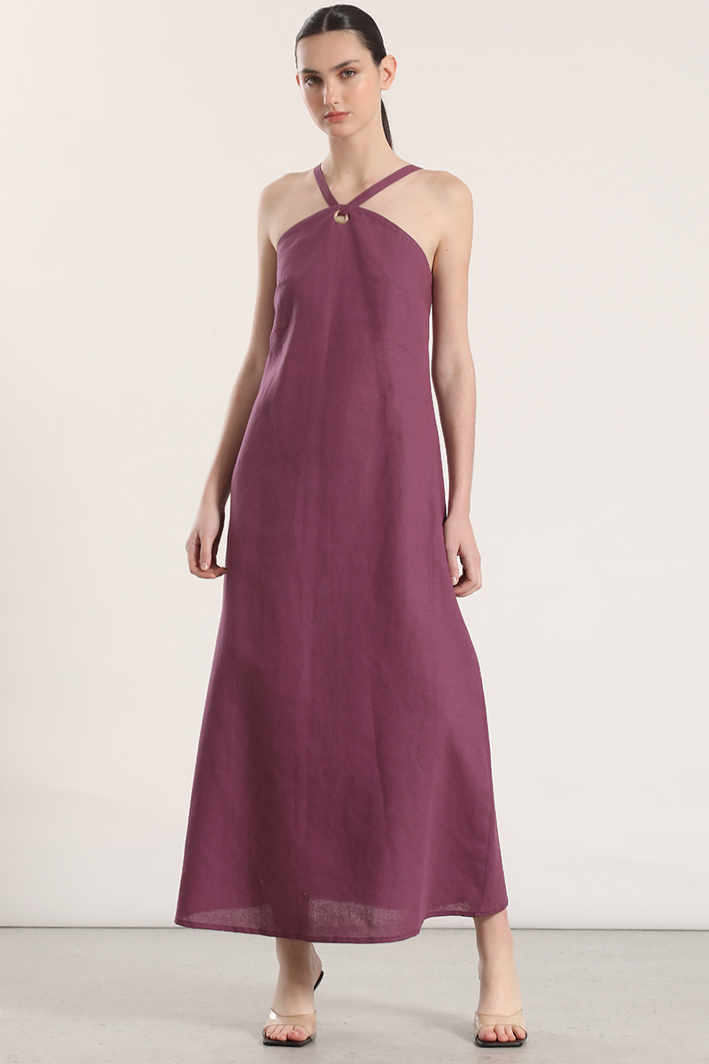 VESTIDO MAXI LINO LIOLA MUJER VINO - 1