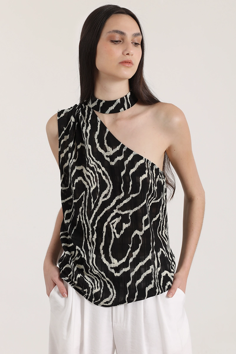 TOP ASIME TRICO ESTAMPADO MUJER LIOLA NEGRO - 1